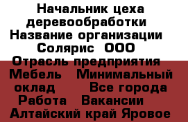 Начальник цеха деревообработки › Название организации ­ Солярис, ООО › Отрасль предприятия ­ Мебель › Минимальный оклад ­ 1 - Все города Работа » Вакансии   . Алтайский край,Яровое г.